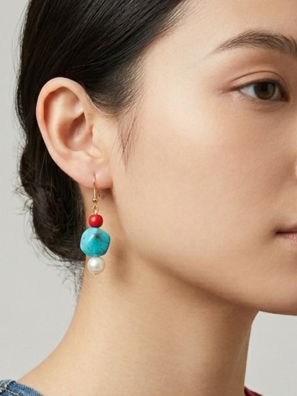 Turquoise Red Howlite & Pearl Pierced Earrings